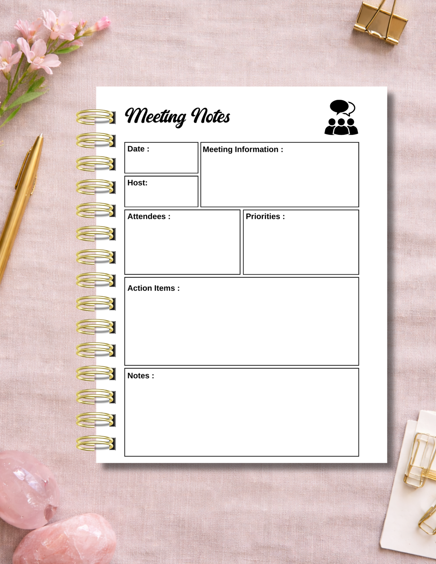 Tropical Floral Meeting Notes & Weekly Planner Notebook  8.5 x 11 Laminated Cover