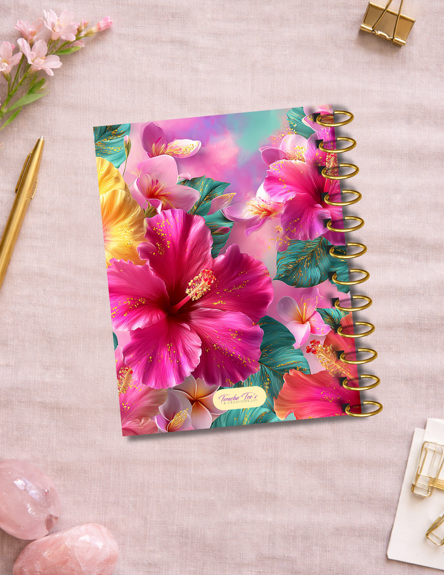 Tropical Floral Meeting Notes & Weekly Planner Notebook  8.5 x 11 Laminated Cover