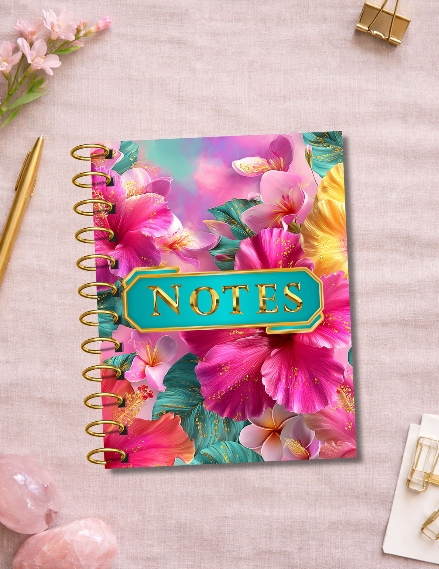 Tropical Floral Meeting Notes & Weekly Planner Notebook  8.5 x 11 Laminated Cover